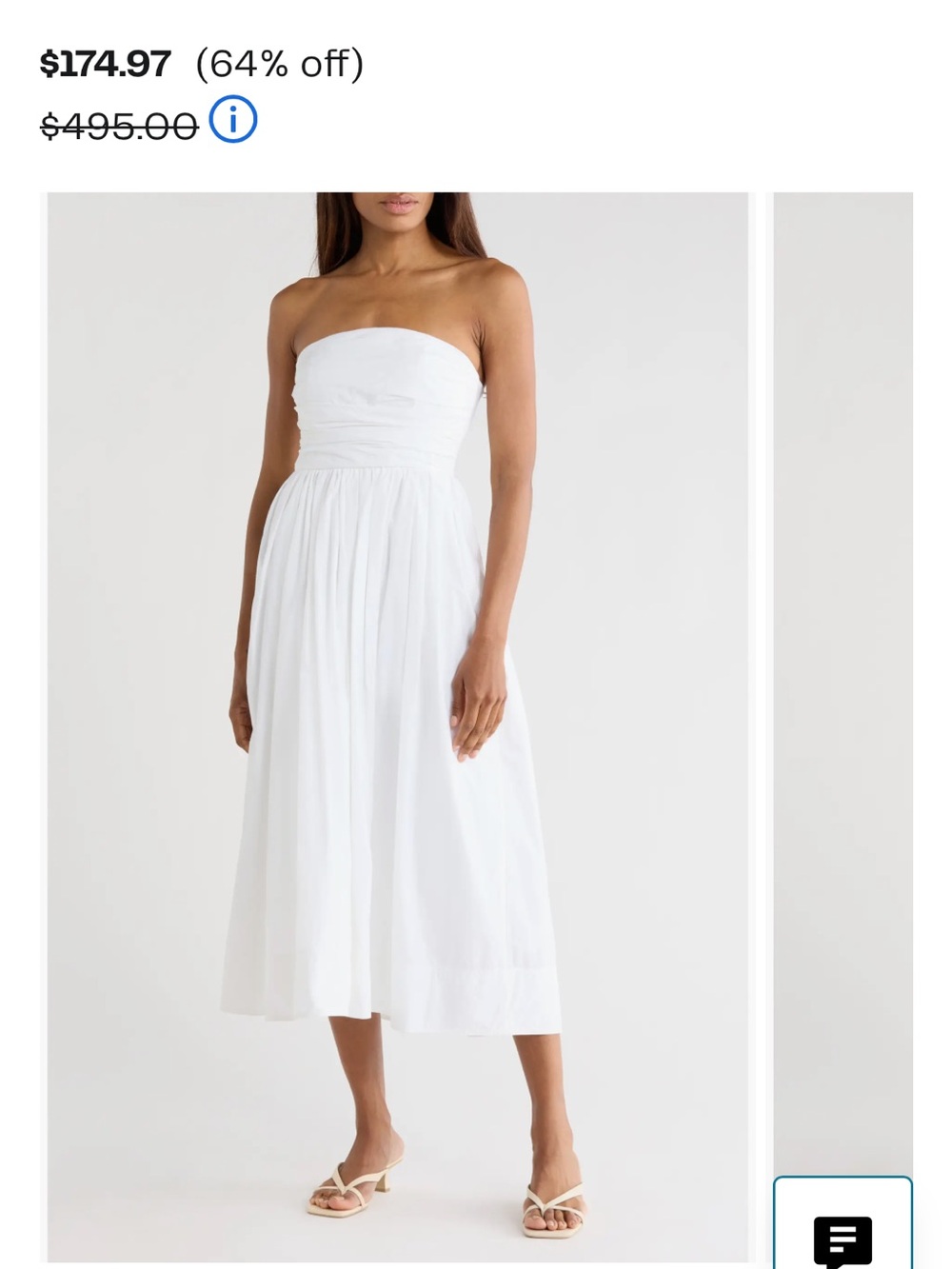A.L.C. Strapless White Midi Dress with Ruched Bodice